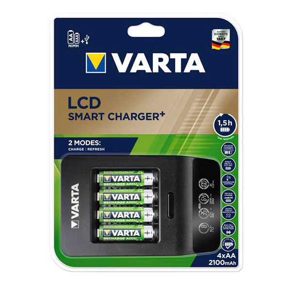 Бързо зарядно VARTA LCD SMART CHARGER + в комплект 4 броя акумулаторни батерии АА 2100 mAh Бързо зарядно VARTA LCD SMART CHARGER + в комплект 4 броя акумулаторни батерии АА 2100 mAh