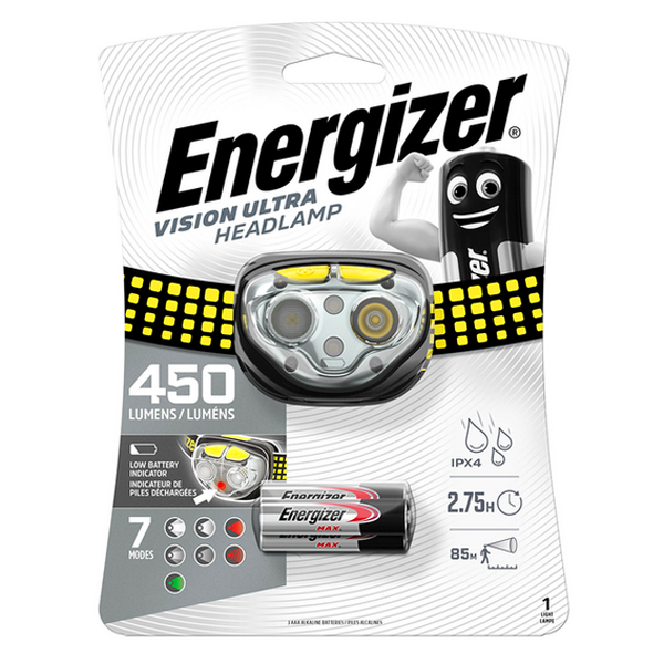 Челник ENERGIZER VISION ULTRA HEADLAMP с мощност 450 Lumens червена и зелена светлина за нощно виждане, режим - насочена светл Челник ENERGIZER VISION ULTRA HEADLAMP с мощност 450 Lumens червена и зелена светлина за нощно виждане, режим - насочена светл