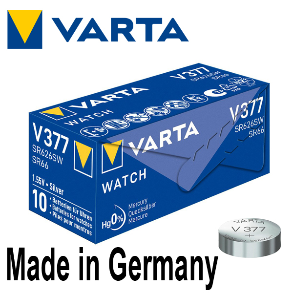 Батерии Varta V377 377 SR626SW 1.55V SILVER Сребърни батерии VARTA 377 комплект от 10 броя батерии Батерии Varta V377 377 SR626SW 1.55V SILVER Сребърни батерии VARTA 377 комплект от 10 броя батерии